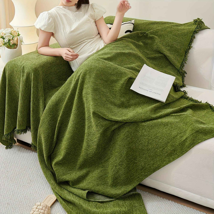 Update Sofa with Organic Couch Cover| Herringbone Chenille Tassels