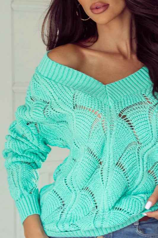 Hollow-Out Knit V-Neck Drop Shoulder Sweater