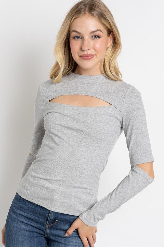 Ribbed Fitted Cutout Top - Pikemla