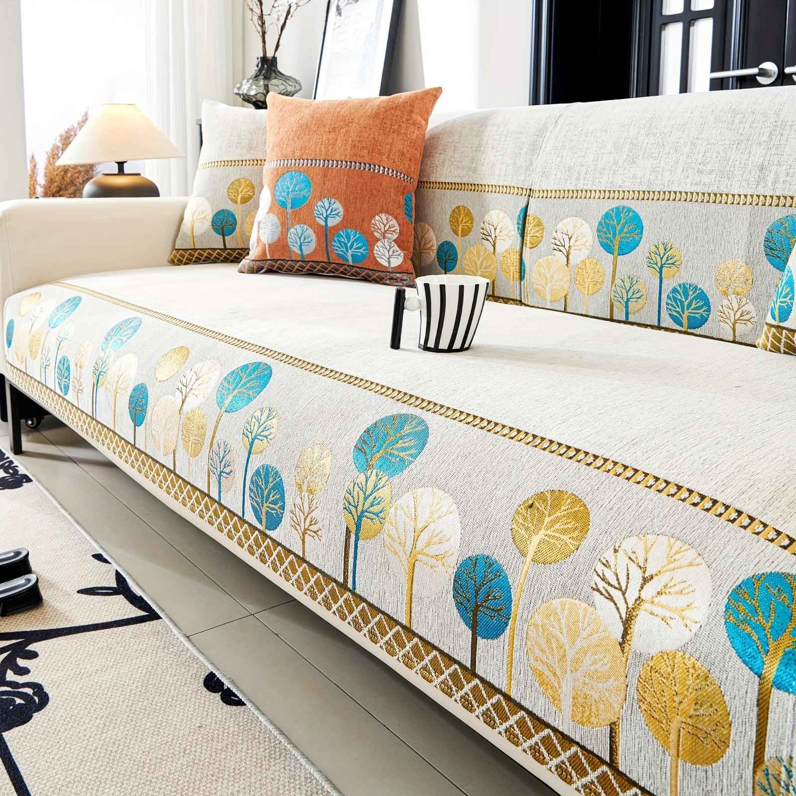 Pet Proof Couch Cover - Boho Chenille Sofa Cover with Tree Embroidery