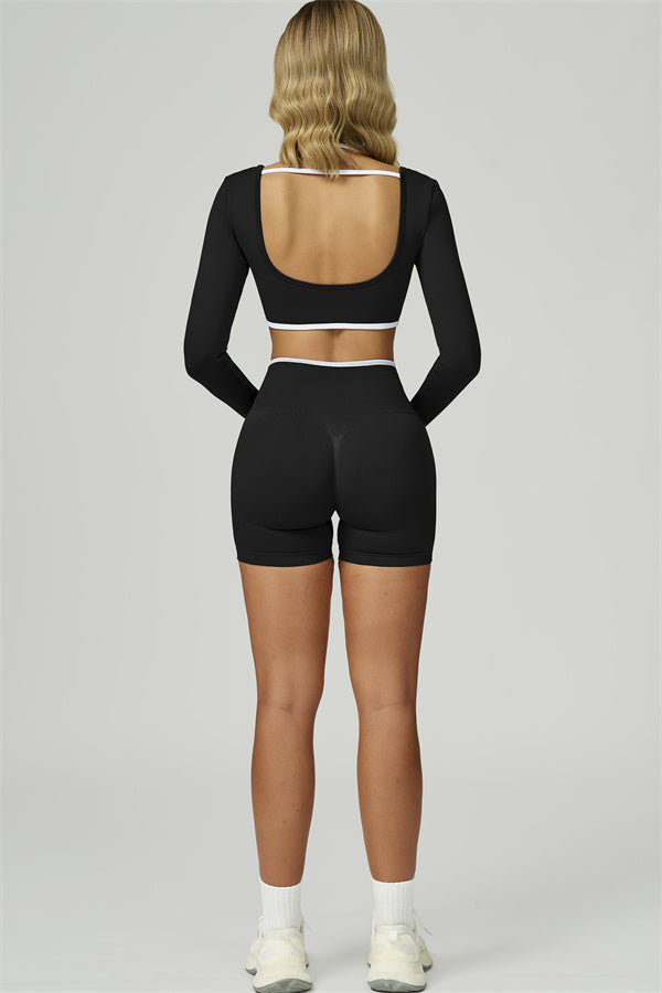 The Prime Line Long Sleeve Crop Top Shorts 2-Piece Set
