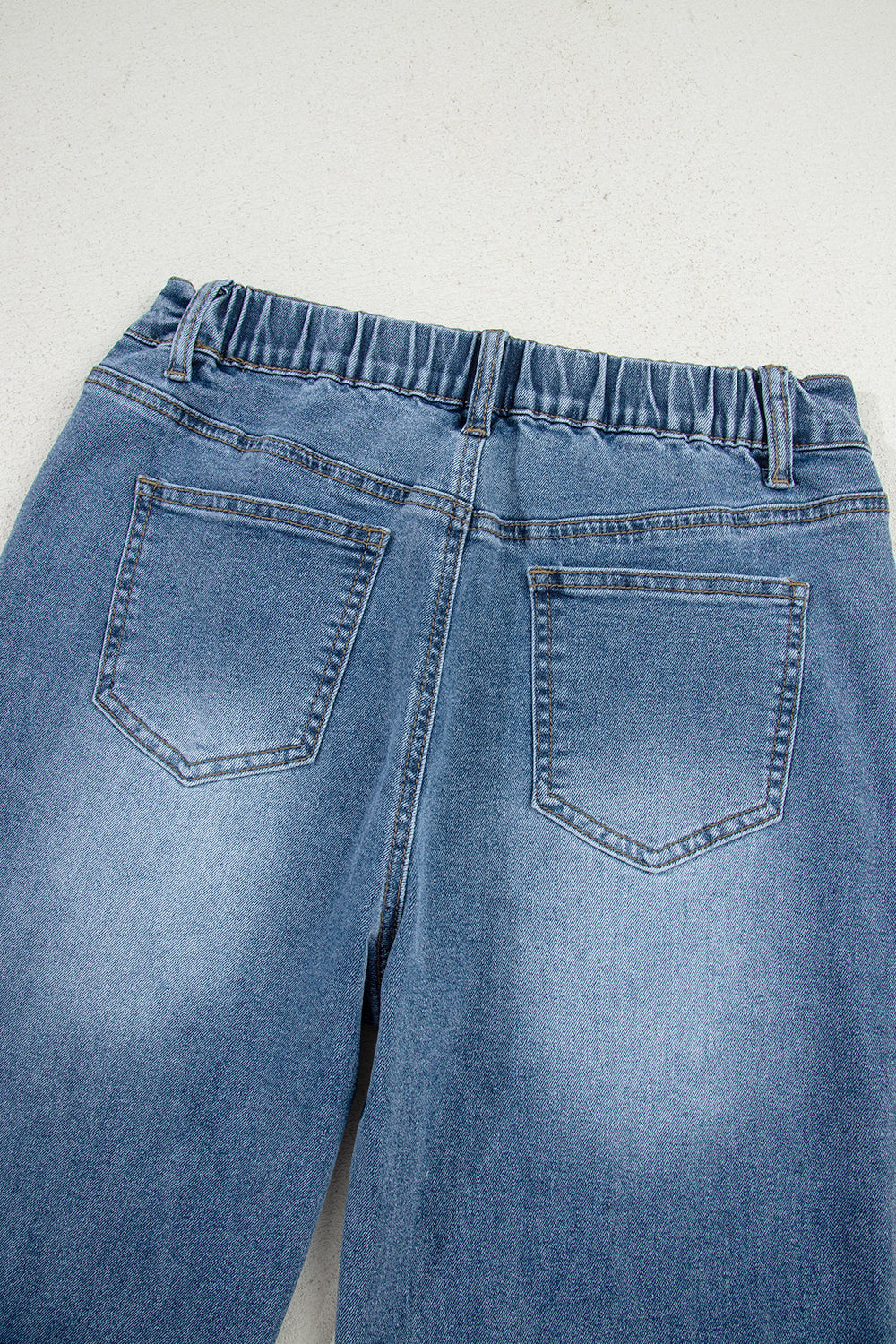 Stone Blue Star Patchwork Cropped Wide Leg High Waist Jeans - Pikemla