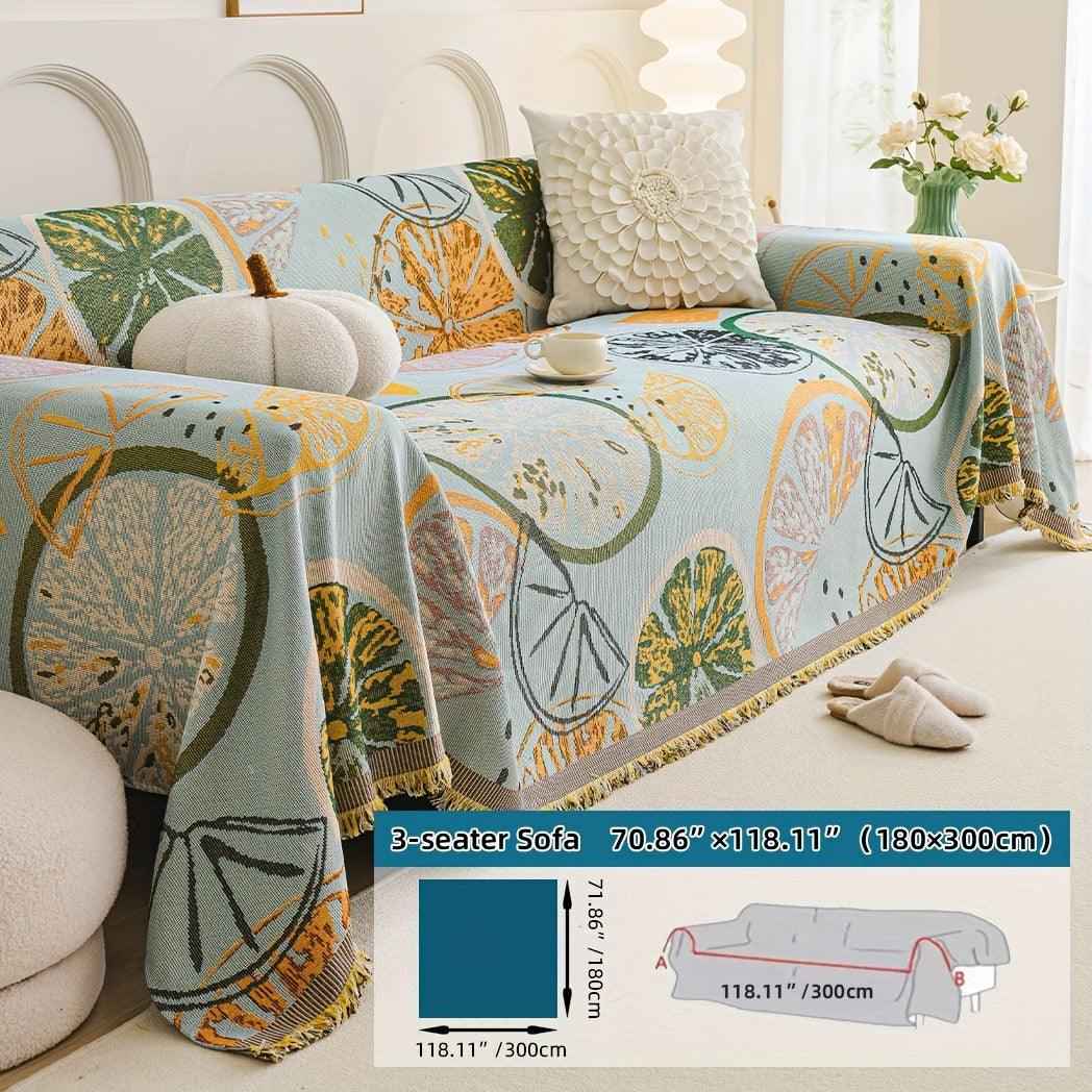 Boho Chic Double-sided Chenille Sofa Cover with Tassels - All-Season