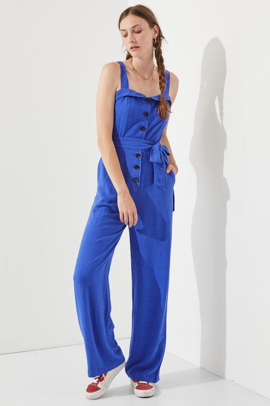 SLEEVELESS ADJUSTABLE STRAP BUTTON DOWN JUMPSUIT - Pikemla