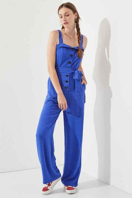 SLEEVELESS ADJUSTABLE STRAP BUTTON DOWN JUMPSUIT - Pikemla