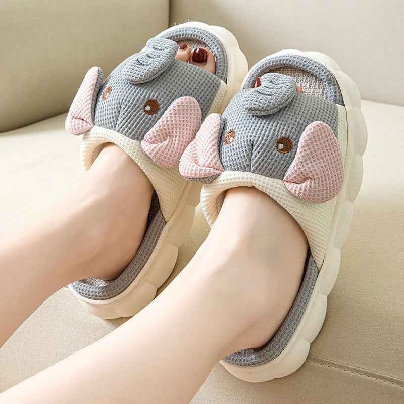 Couples Openings Open Toe Animal Linen Slippers