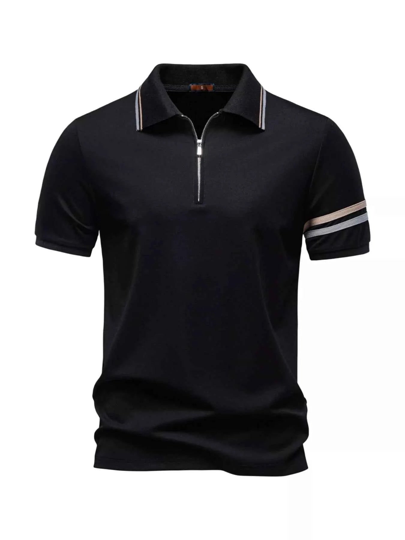 Men's Zippered Collar Polo with Striped