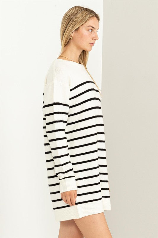 Casually Chic Striped Sweater Dress - Pikemla