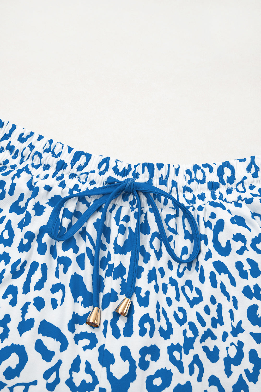 White Leopard Elastic Waist Lace up Contrast Trim Casual Shorts - Pikemla
