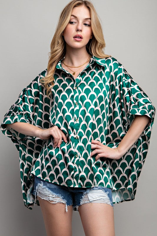 LIGHT SATIN PRINT BUTTON DOWN SHIRT - Pikemla