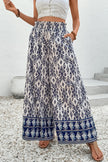Blue Boho Pattern Print High Waist Wide Leg Loose Pants - Pikemla