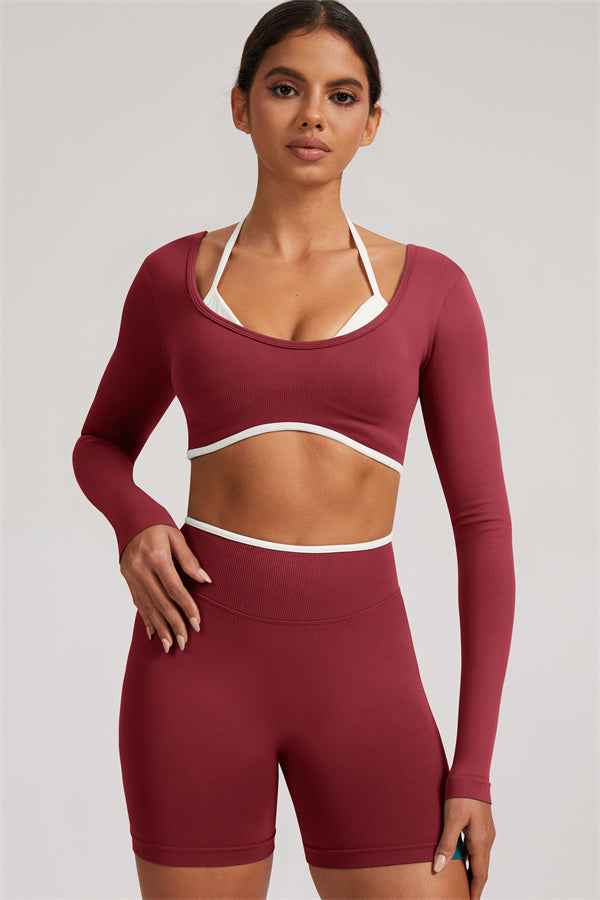The Elevate Long Sleeve Crop top Shorts 2-Piece Set