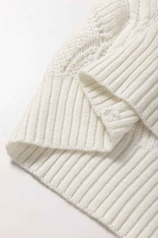 Hollow-Out Knit V-Neck Drop Shoulder Sweater