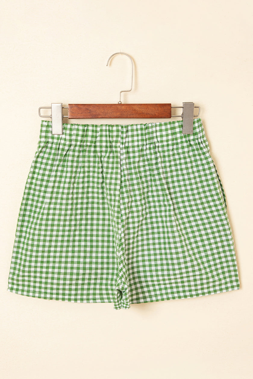 Black Gingham Printed High Waist Shorts - Pikemla