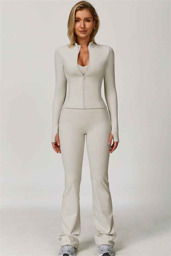 The Refresh Jacket Sports Bra Flared Leggings 3-Piece Set
