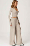 The Sprint Long Sleeve Crop Top Halter Tank Top Sweatpants 3-Piece Set