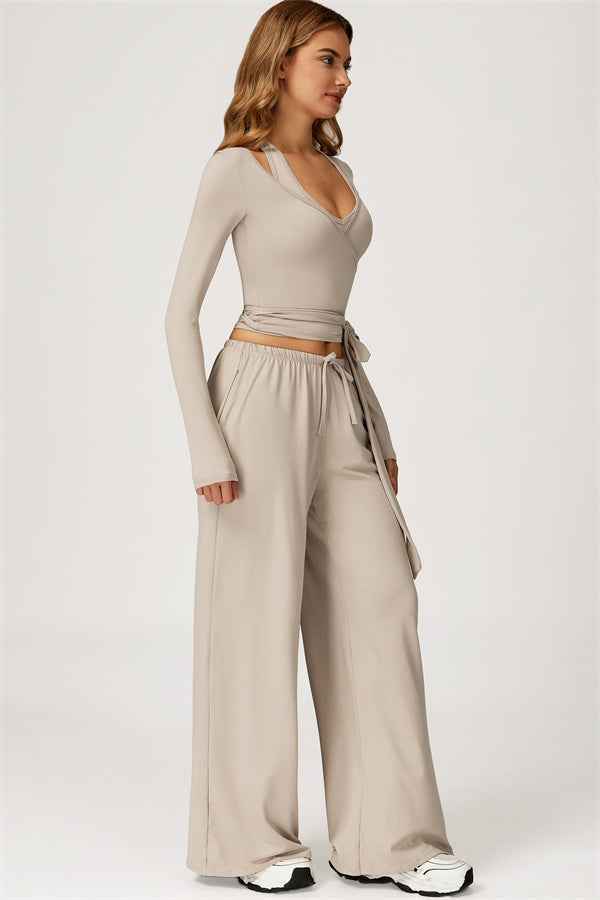 The Sprint Long Sleeve Crop Top Halter Tank Top Sweatpants 3-Piece Set