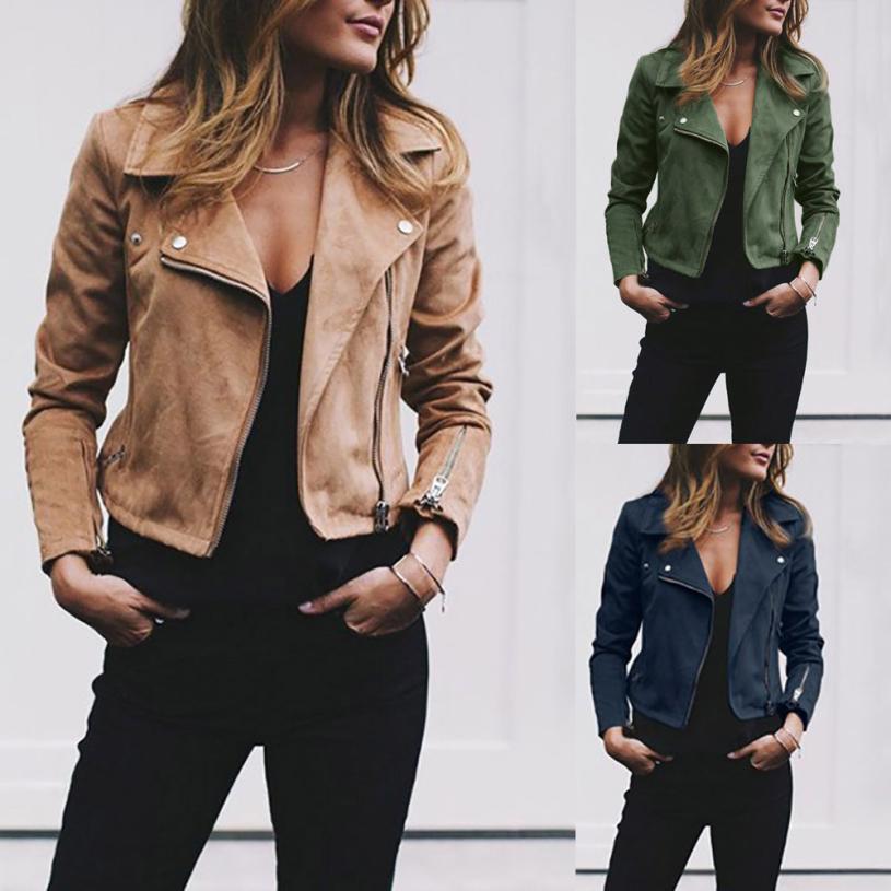 Lapel And Diagonal Zippered Jacket