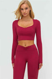 The Lushness Long Sleeve Crop Top Flared Leggings 2-Piece Set