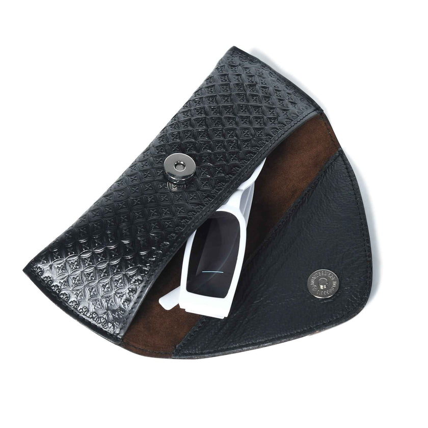 Black Textured Leather Sunglasses Cover