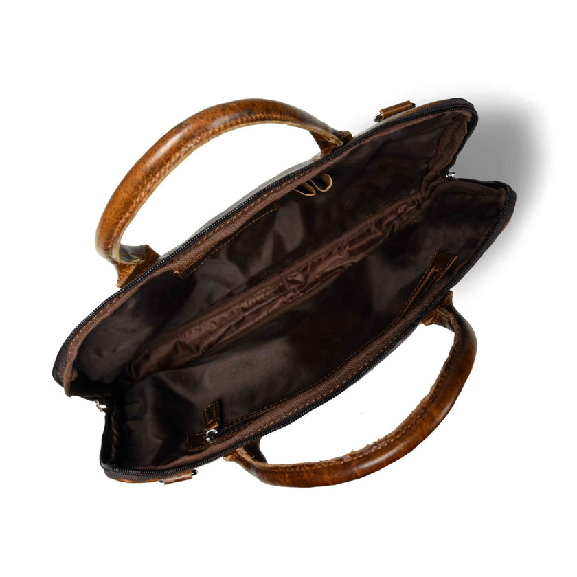 Modernist Leather Laptop Bag-Dark Brown