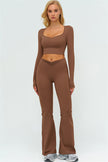 The Lushness Long Sleeve Crop Top Flared Leggings 2-Piece Set