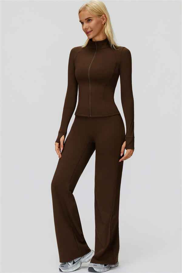 The FemmeFit Zip Jacket Straight Leg Pants 2-Piece Set