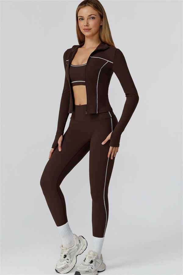 The Venus Zip Top Sports Bra Leggings 3-Piece Set