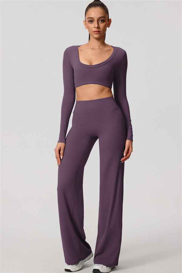 The Nestle Long Sleeve Crop Top Straight Leg Pants 2-Piece Set