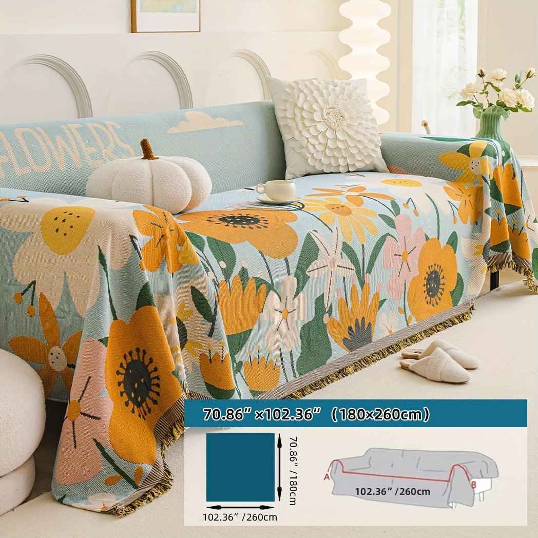 Boho Chic Double-sided Chenille Sofa Cover with Tassels - All-Season