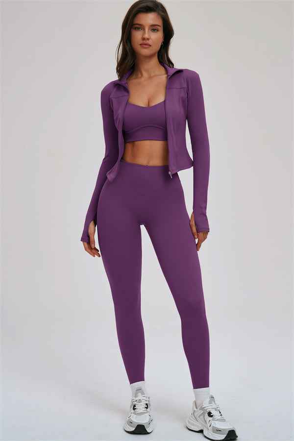 The Kinetic Zip Jacket Cross Back Sports Bra Leggings 3-Piece Set