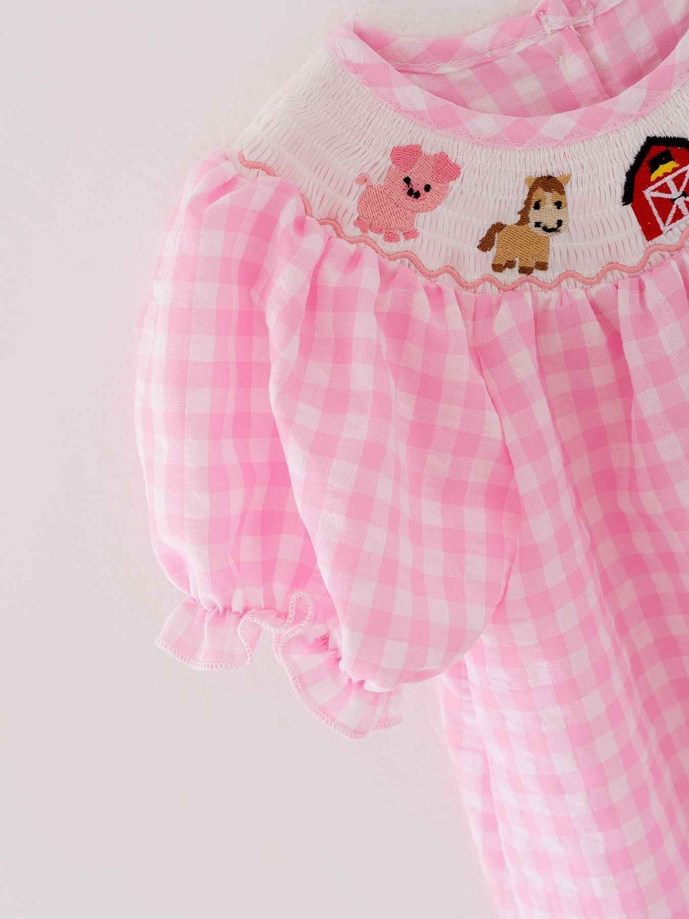 Farm Pink Smocking Embroidered Girls Dress