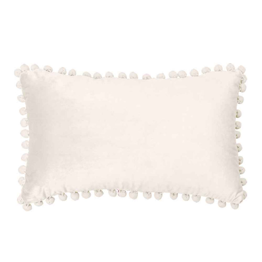 12''x20'' velvet pom-pom lumbar support throw pillow | 7 colors soft & playful ball trim design | chic lumbar & accent pillow | insert included