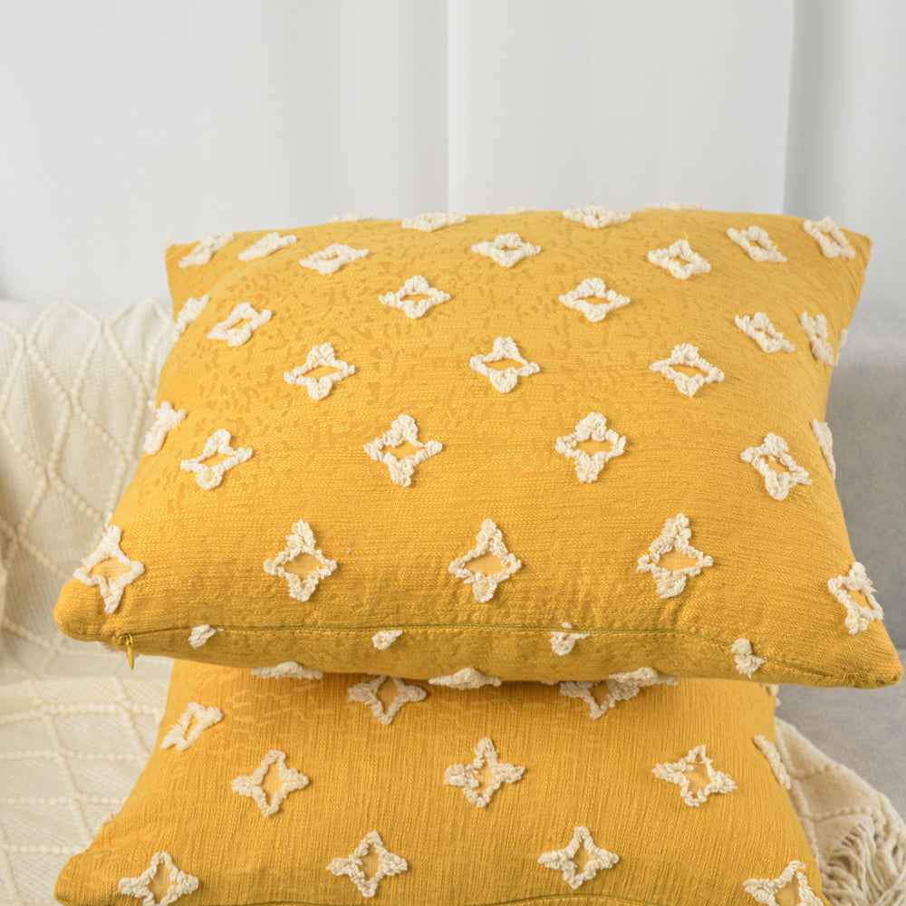20''x20'' tufted floral 100% cotton throw pillow | 7 colors textured daisy stitch design | boho chic couch & bedroom accent | insert included