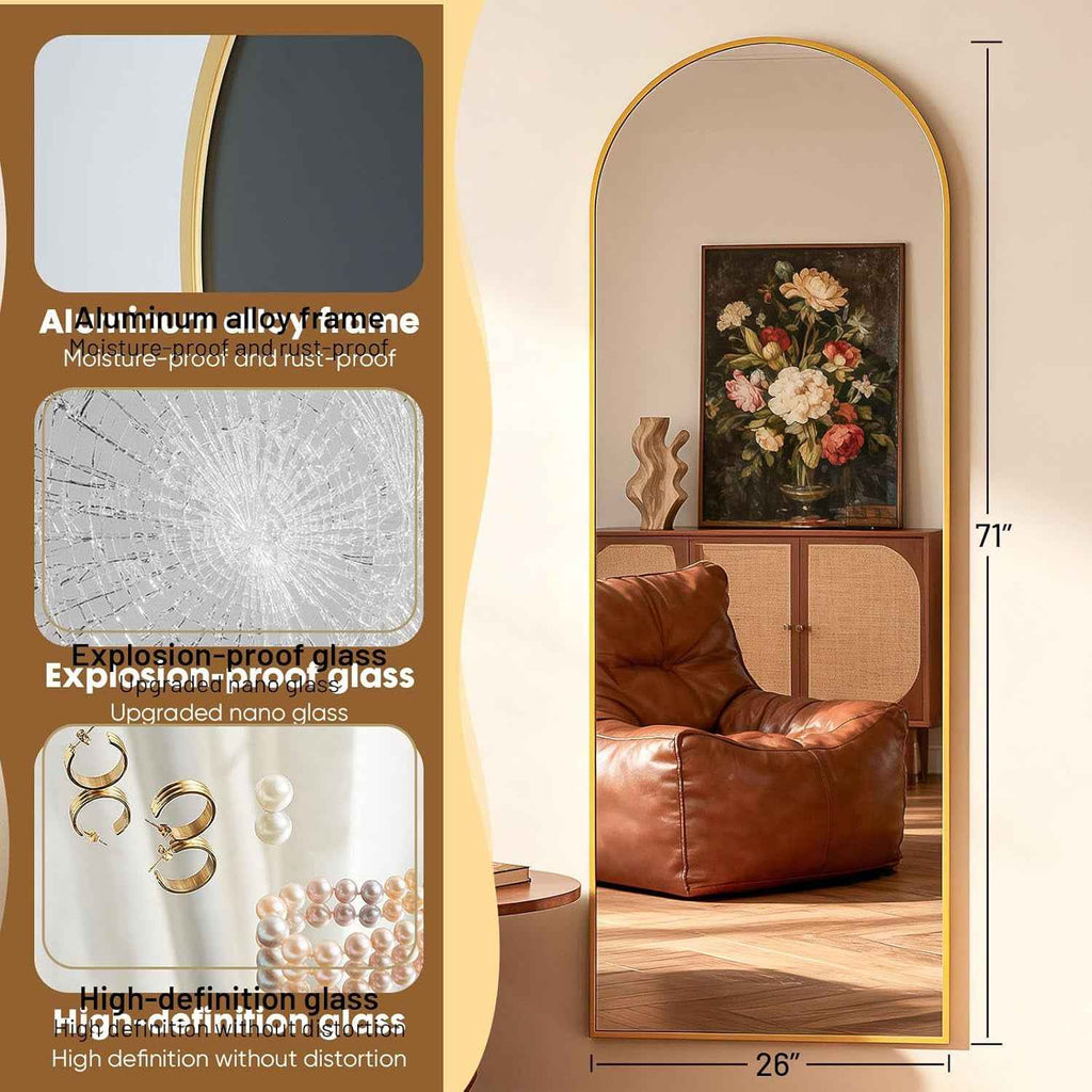 Architectural Full Length Floor Mirror 71x26 Goldtone