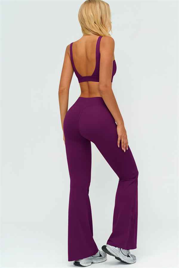 The Lushness V-Back Sports Bra Flared Leggings 2-Piece Set