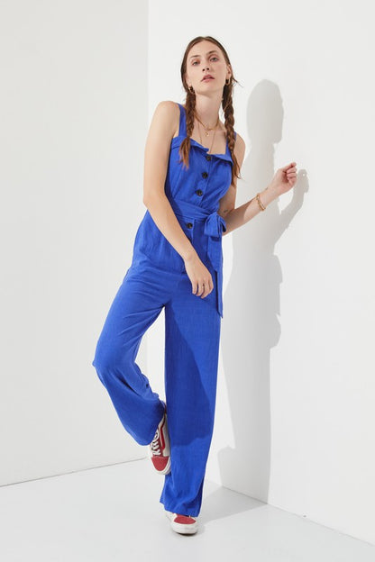 SLEEVELESS ADJUSTABLE STRAP BUTTON JUMPSUIT -Plus Sized - Pikemla