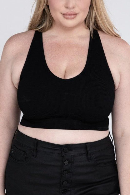 Ribbed Cropped Racerback Tank Top -Plus Sized - Pikemla