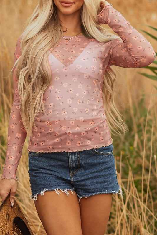 Floral Mesh Long Sleeve Top