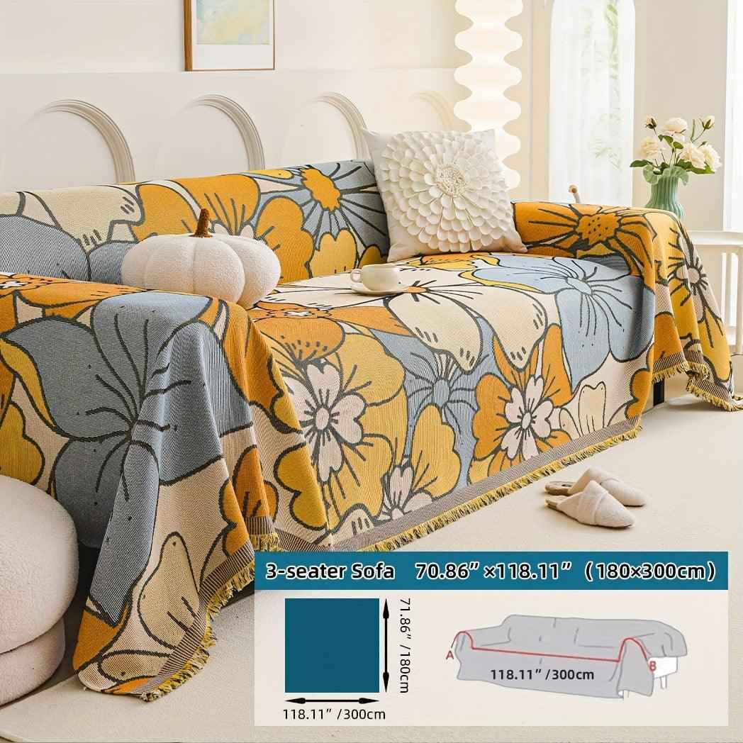 Boho Chic Double-sided Chenille Sofa Cover with Tassels - All-Season