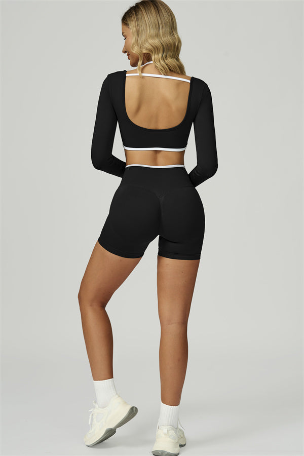 The Prime Line Long Sleeve Crop Top Shorts 2-Piece Set