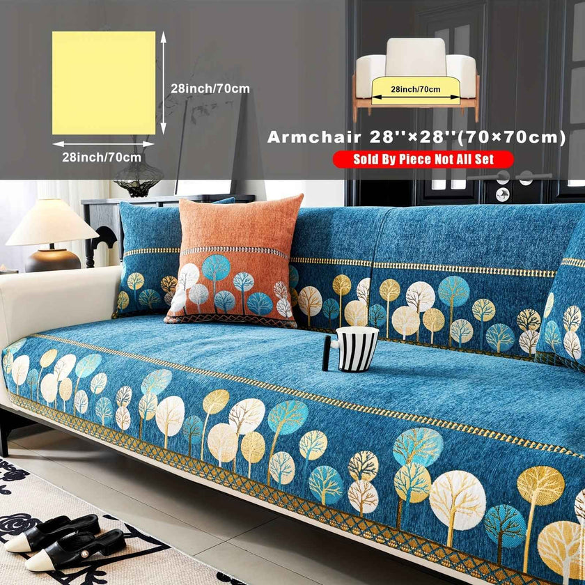 Pet Proof Couch Cover - Boho Chenille Sofa Cover with Tree Embroidery