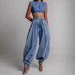 High Waist Zipper Denim Loose Harem Pants