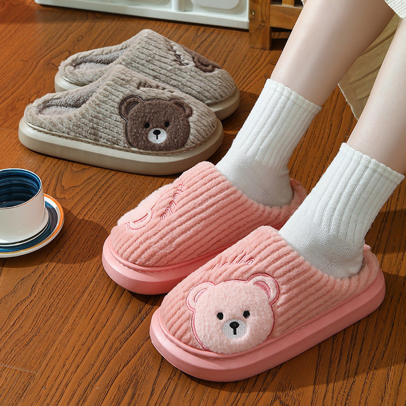 EVA Thick-soled Cotton Slippers Cartoon Bear Plush Cotton Slippers