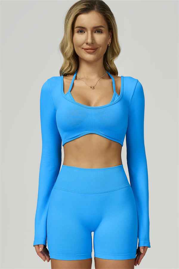 The Prime Long Sleeve Crop Top Shorts 2-Piece Set