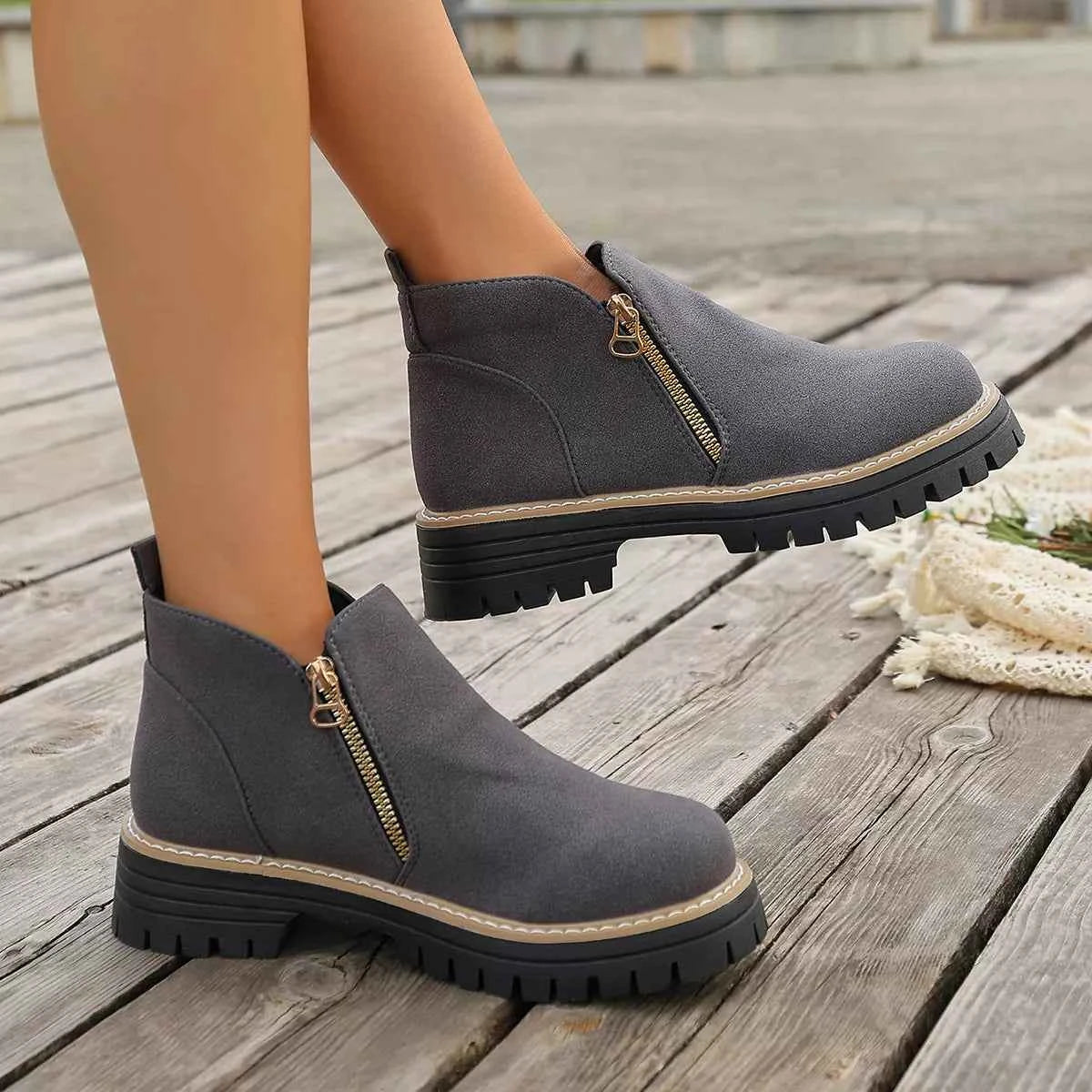 Side Zipper Ankle Boots