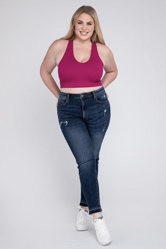 Ribbed Cropped Racerback Tank Top -Plus Sized - Pikemla