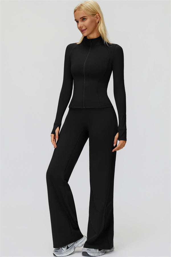 The FemmeFit Zip Jacket Straight Leg Pants 2-Piece Set