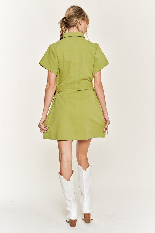 Belted cotton short dress - Pikemla