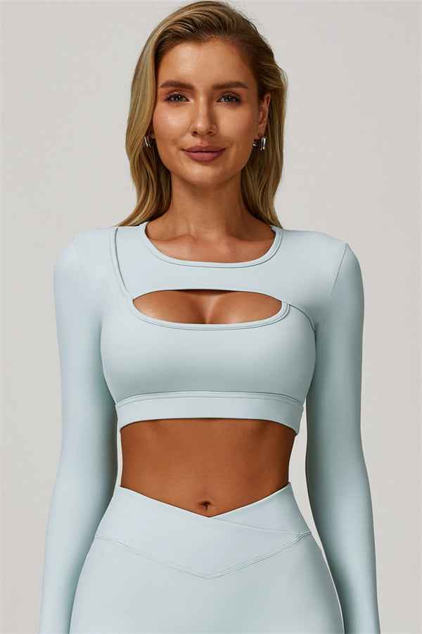 The Lavish Long Sleeve Cut-out Crop Top Tennis Skirt 2-Piece Set